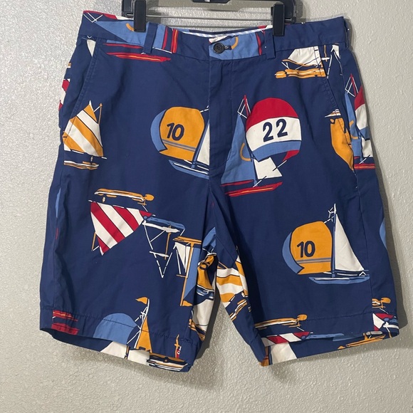 Brooks Brothers Bermuda Shorts Soft Cotton stretch Sail Boats -  Size 35 - Picture 1 of 8